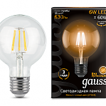 Лампа Gauss Filament LED G95 E27 6W 2700K 105802106