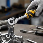 Ключ трещоточный с реверсом Denzel 14031, полупрофессиональный, 1/4", хром