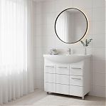 Тумба Runo Эрика 85 напольная, белая + раковина Runo Элеганс 85