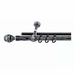 Карниз двухрядный круглый Венеция, Черненое серебро, 1.6 м, настенный, металл, крепеж, крючки