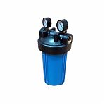 Колба фильтра Kristal Filter Big Blue 10" NT 1" с манометрами, для холодной воды, полипропилен, синий