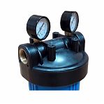 Колба фильтра Kristal Filter Big Blue 10" NT 1" с манометрами, для холодной воды, полипропилен, синий