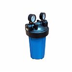 Колба фильтра Kristal Filter Big Blue 10" NT 1" с манометрами, для холодной воды, полипропилен, синий
