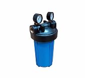 Колба фильтра Kristal Filter Big Blue 10" NT 1" с манометрами, для холодной воды, полипропилен, синий