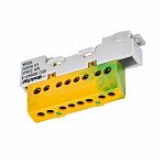 Шина изолированная Tekfor KSN- 6х9-8-ЖЗ 1853103, РЕ, земля, на DIN-рейку, 8 модулей, 100А, на универсальном держателе 