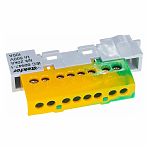 Шина изолированная Tekfor KSN- 6х9-8-ЖЗ 1853103, РЕ, земля, на DIN-рейку, 8 модулей, 100А, на универсальном держателе 