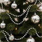 Бусы новогодние SY18ZL-81 S, пластик, круглые, серебряные, 1.4х500 см