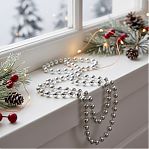 Бусы новогодние SY18ZL-81 S, пластик, круглые, серебряные, 1.4х500 см