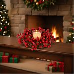 Подсвечник SYSGZSA-4623021, 1 свеча, с ягодами, для свечи до 9 см, коричнево-красный