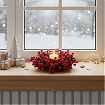 Подсвечник SYSGZSA-4623021, 1 свеча, с ягодами, для свечи до 9 см, коричнево-красный