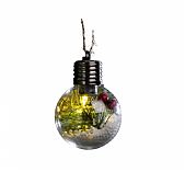 Елочный шар Снежная хвоя d=6 cм, 1 LED, LR44x3 (в комплекте), свечение тёплое белое