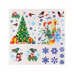 Набор наклеек на окна Новогодний 4573436, ёлочка, снегири, Дед Мороз, 36х36 см