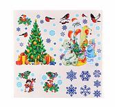 Набор наклеек на окна Новогодний 4573436, ёлочка, снегири, Дед Мороз, 36х36 см