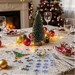 Набор наклеек на окна Новогодний 4573436, ёлочка, снегири, Дед Мороз, 36х36 см