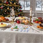 Набор наклеек на окна Новогодний 4573436, ёлочка, снегири, Дед Мороз, 36х36 см