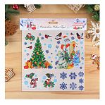 Набор наклеек на окна Новогодний 4573436, ёлочка, снегири, Дед Мороз, 36х36 см