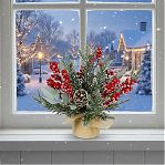 Композиция новогодняя SYSPS -0823119, настольная, с ягодами и шишками, высота 27 см