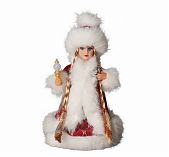 Снегурочка под ёлку Зимнее волшебство 10481685, в пушистой шубке, подсветка, красный, 30 см