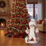 Снегурочка под ёлку Зимнее волшебство 10481685, в пушистой шубке, подсветка, красный, 30 см