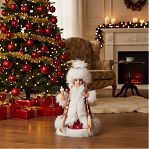 Снегурочка под ёлку Зимнее волшебство 10481685, в пушистой шубке, подсветка, красный, 30 см