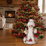 Снегурочка под ёлку Зимнее волшебство 10481685, в пушистой шубке, подсветка, красный, 30 см