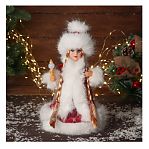 Снегурочка под ёлку Зимнее волшебство 10481685, в пушистой шубке, подсветка, красный, 30 см