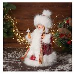 Снегурочка под ёлку Зимнее волшебство 10481685, в пушистой шубке, подсветка, красный, 30 см