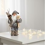 Фигура декоративная Зимнее волшебство 5036023, под ёлку, Дед Мороз в сером костюме с лыжами, 30 см