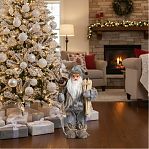 Фигура декоративная Зимнее волшебство 5036023, под ёлку, Дед Мороз в сером костюме с лыжами, 30 см