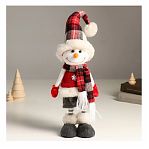 Кукла интерьерная Simaland 9488067, Снеговик в жилете со снежинкой и клетчатом колпаке, 44 см