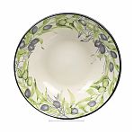Тарелка МФК Оливки суповая, фарфор, бежевая с зеленым, 18 см
