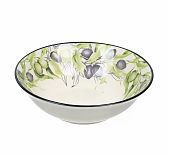 Тарелка МФК Оливки суповая, фарфор, бежевая с зеленым, 18 см