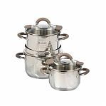 Набор посуды Daniks Nara GS-01413-6PC-2, нержавеющая сталь, 6 предметов, кастрюли 2.1, 2.9, 3.9 л, индукция