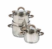 Набор посуды Daniks Nara GS-01413-6PC-2, нержавеющая сталь, 6 предметов, кастрюли 2.1, 2.9, 3.9 л, индукция
