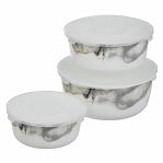 Набор салатников Daniks Флюид, серый, стеклокерамика, круглый с крышкой 14, 16, 19 см