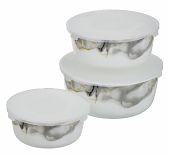 Набор салатников Daniks Флюид, серый, стеклокерамика, круглый с крышкой 14, 16, 19 см