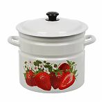 Кастрюля эмалированная КМЗ Садовая клубника цилиндрическая, гладкая белая эмаль, 10 л