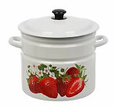 Кастрюля эмалированная КМЗ Садовая клубника цилиндрическая, гладкая белая эмаль, 10 л