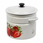 Кастрюля эмалированная КМЗ Садовая клубника цилиндрическая, гладкая белая эмаль, 10 л