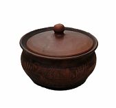 Салатник с крышкой №3 с декором, глина, коричневый, 20 см, 1.5 л