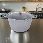 Кастрюля алюминиевая Kukmara КМТ62а светлый мрамор, со стеклянной крышкой, 6 л