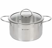 Кастрюля нержавеющая сталь Daniks Бонн GS-01319-20CA, 3.4 л, стеклянная крышка, индукция 