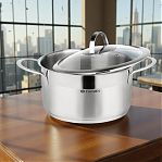 Кастрюля нержавеющая сталь Daniks Бонн GS-01319-20CA, 3.4 л, стеклянная крышка, индукция 