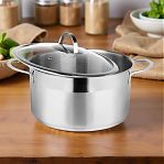 Кастрюля нержавеющая сталь Daniks, Бонн, GS-01319-24CA, 5.8 л, 364387 крышка стекло, индукция