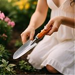 Совок садовый Grinda 8-421113, узкий, нержавеющая сталь, деревянная ручка, длина 290 мм