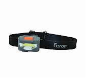 Фонарь светодиодный налобный Feron TH2301 аккумуляторный, 3 Вт, 1COB, USB, пластик, серый