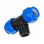 Тройник для труб ПНД, 25х1"НРх25 переходной, компрессионный, с наружной резьбой