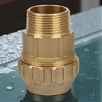 Муфта обжимная TDM 40-1 1/4", НР, для труб ПНД, прямая, латунь