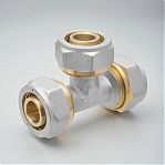 Тройник обжимной 20х20х20 мм, ц/ц/ц, латунь, для металлопластиковых труб