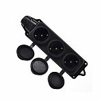 Колодка удлинителя 3-местная Lezard, 106-0400-101, с заглушкой, с заземлением, каучук, черная, 3.5 кВт